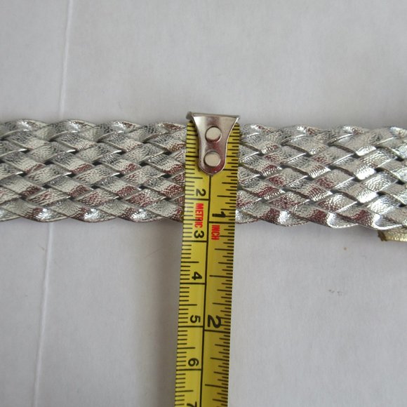 Braided Woven Leather Belt Silver Tone Hardware in Silver Color Size Small - Picture 9 of 9